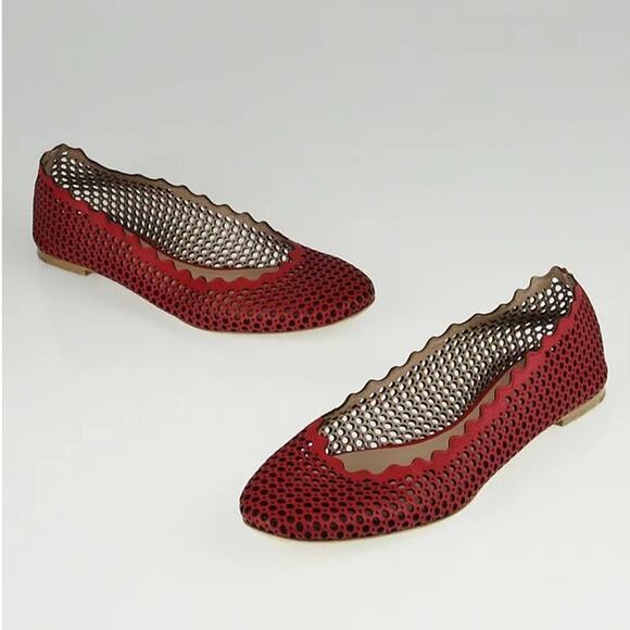 Chloe Lauren Perforated Leather Slip On Ballet Flats Red Womens Size 38.5 / 8 .5 - Picture 1 of 10